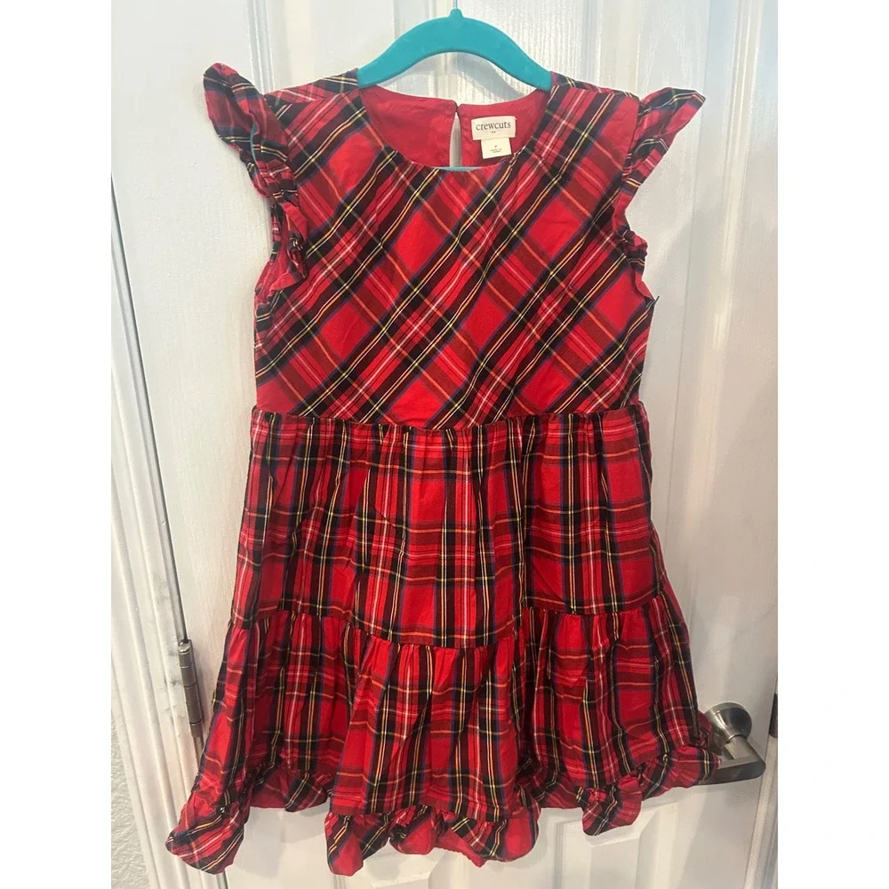 Crewcuts Plaid Dress Red Tartan Ruffle Tiered Holiday Christmas Girls 7